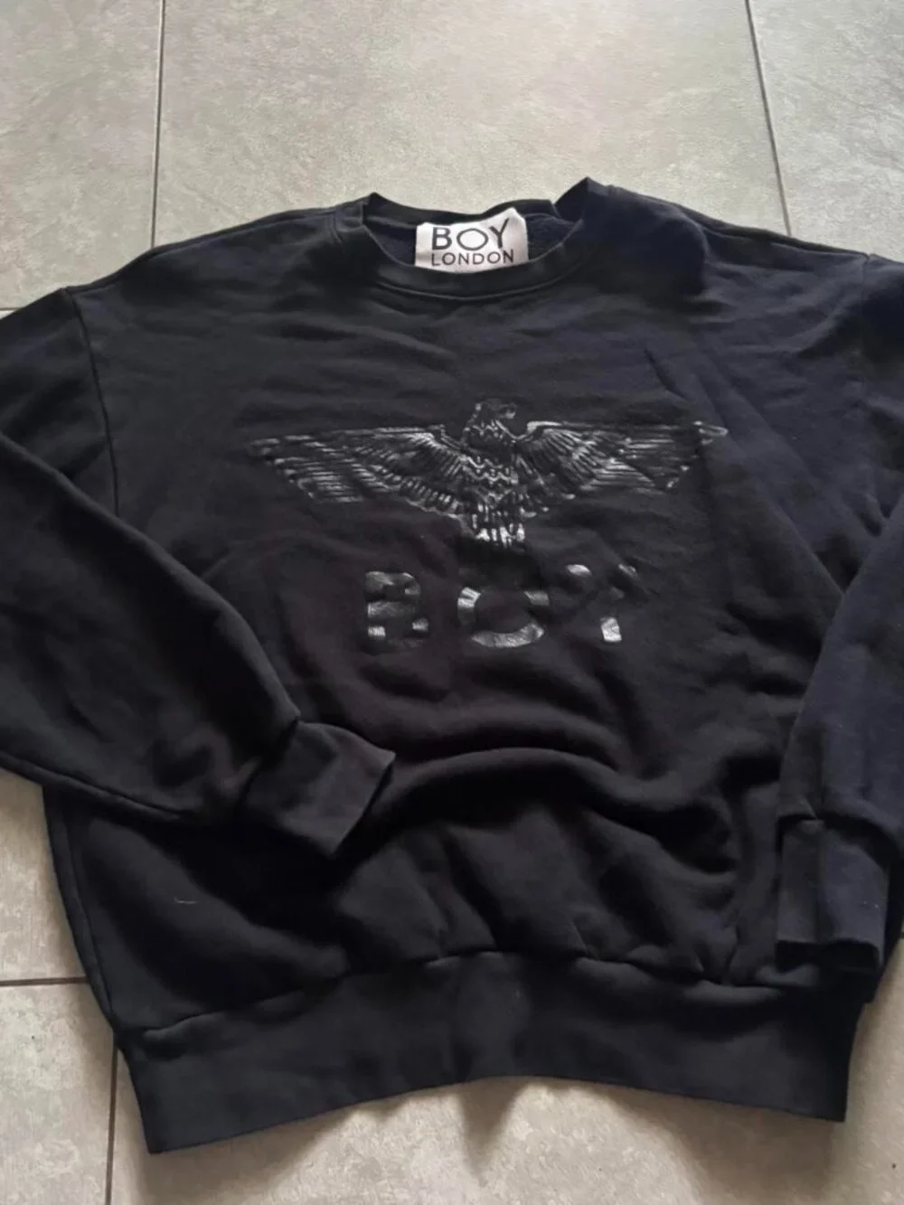 Black Boy London crewneck sweatshirt with white eagle graphic